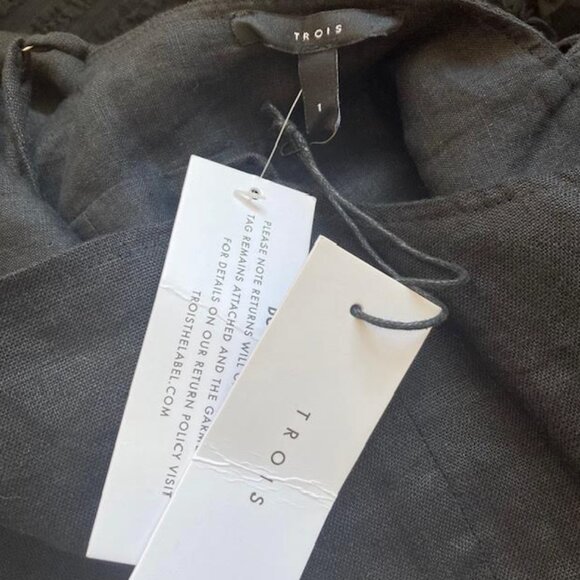 TROIS The Brand Lotte Dress Black Thigh High Slit Size 2-4 in 100% Linen NEW - Picture 8 of 11